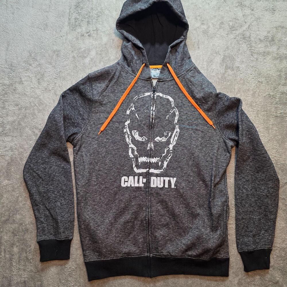 Call Of Duty Hoodie Mens M Gray Full Zip Skull Graphic Sweatshirt Black Ops III